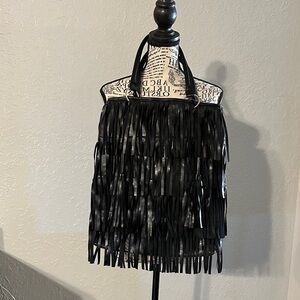 Black Faux Fringe Handbag